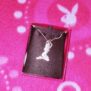 Playboy Playmate Silver Necklace- Playboy Bunny Girl With Pink Gems